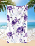 Serviette de plage tortue mauve aquarelle microfibre anti-sable