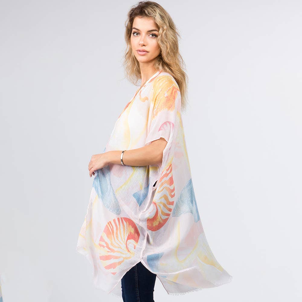 Abstract patterned sheer kimono poncho: Peach