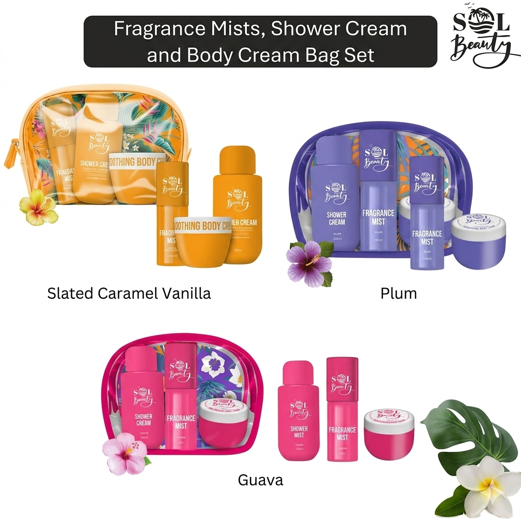 Ensemble trio SOL Beauty, ensemble cadeau trousse de voyage SOL Beauty assorti