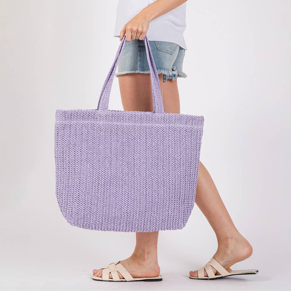Sac cabas en paille crochetée unie / Sac de plage: Violet