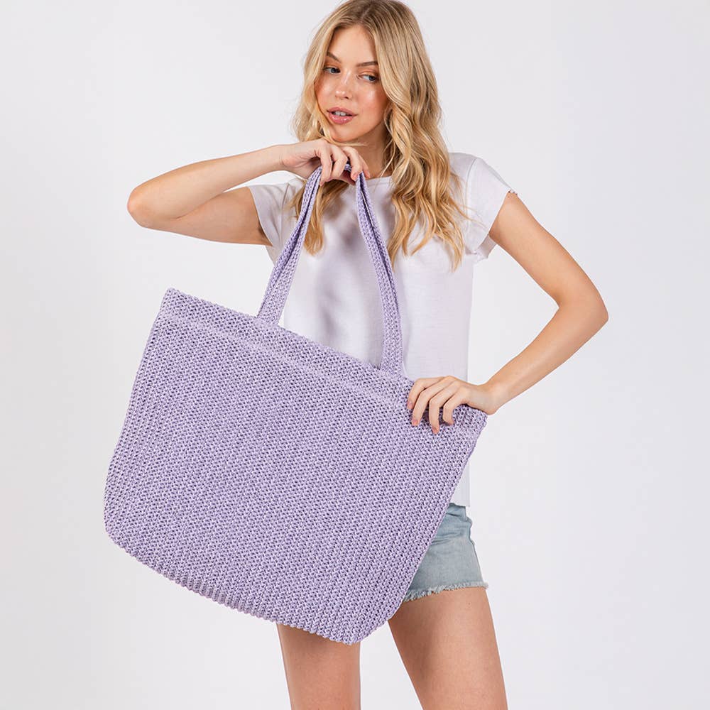 Sac cabas en paille crochetée unie / Sac de plage: Violet