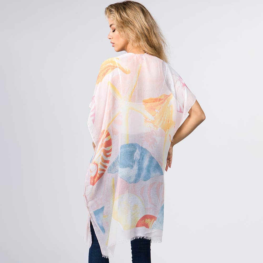 Abstract patterned sheer kimono poncho: Peach