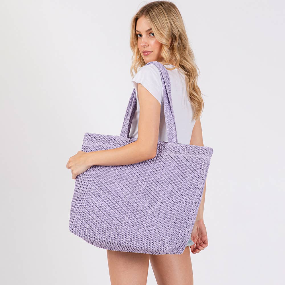 Sac cabas en paille crochetée unie / Sac de plage: Violet