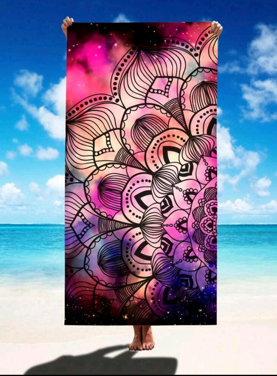 Serviette de plage mandala multicolore microfibre