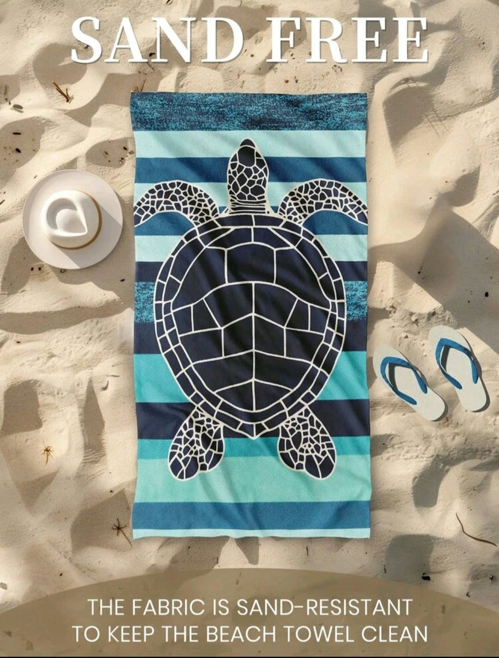 Serviette de plage tortue marine anti-sable sur la plage